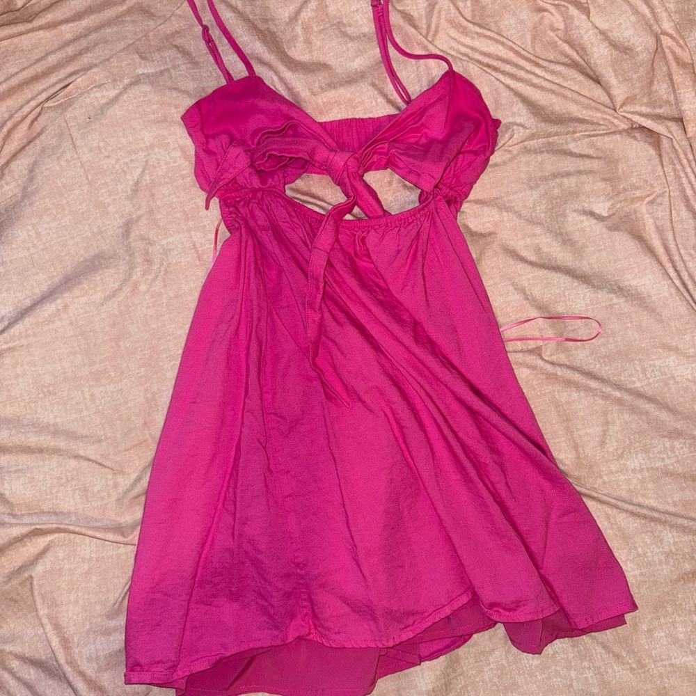 Pink Mini Dress with bow tie in front WORN ONCE